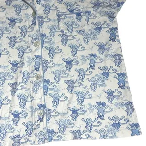 Roller‎ Rabbit x Love Shack Fancy Monkey Polo Pajamas Blue Cozy Novelty Fun M thumbnail 4
