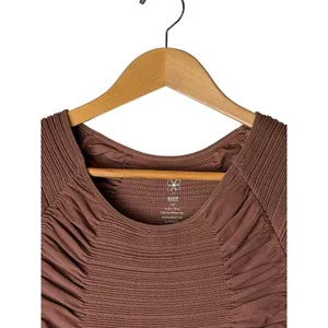 AURA Ruched Bodycon Dress Women Large‎ Brown NWT Cutout Back Ribbed Knit Sheath thumbnail 7