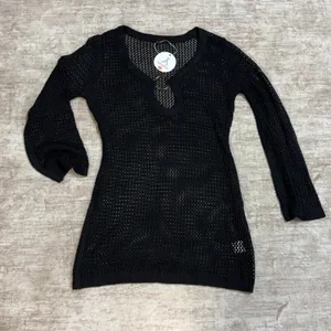 Anrabess Women’s Small Black Crochet Swimsuit Coverup Dress Long Sleeve Plunging thumbnail 1
