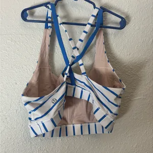 Lululemon Striped Blue and White Crisscross Sports Bra thumbnail 2