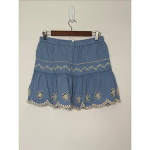 LoveShackFancy Cava Mini Skirt Hydrangea Blue Embroidered Linen Medium thumbnail 3