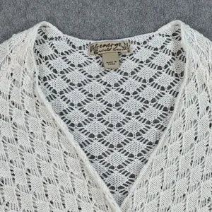 Energe World Wear Crochet Cardigan Duster White Women's Medium Tassel Trim Boho thumbnail 2