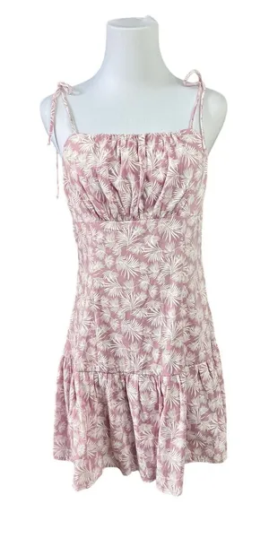 Lulu's Sunny Tropics Pink Palm Tie Straps Mini Dress Sundress‎ MEDIUM Coquette thumbnail 1