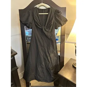NEW 100% Cotton Puff Sleeve Twist Front V Neck Maxi Dress L thumbnail 3