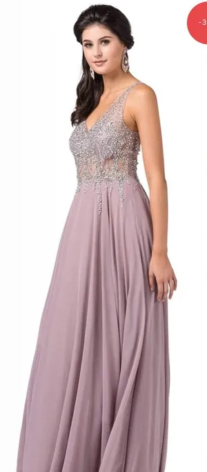 Dancing Queen Embellished V-Neck Prom Dress in Mauve thumbnail 1