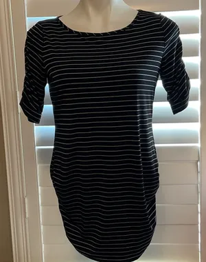 Motherhood Maternity Black and White Striped Short Sleeve Top thumbnail 1