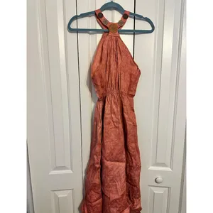 Amani Handicraft Halter Maxi Dress Boho‎ Terracotta Beaded Cotton Size 12 thumbnail 6