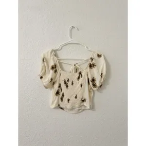 Altar'd State Floral Puff Sleeve Crop Top Small Smocked Back Cottagecore thumbnail 2