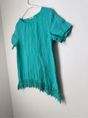 TERZO Millennio Short Sleeve Linen Top Crochet Trim Made In Italy Size Small thumbnail 3