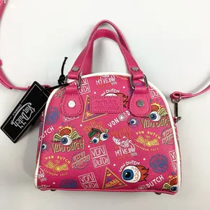 Von Dutch Hot Pink Jax Graphic Bowling Bag Hand Bag Crossbody NEW! Retail $149 thumbnail 1