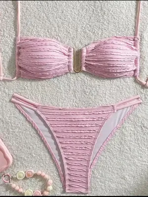 Light Pink Textured Bikini Set Medium thumbnail 1