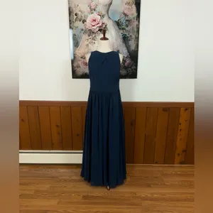 Pretty Azazie Harper Navy Chiffon Bridesmaid Gown thumbnail 3