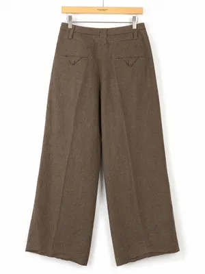 H&M Linen Blend Wide Leg Pants Women’s Size 10 Brown High Rise Pleated Trouser thumbnail 2