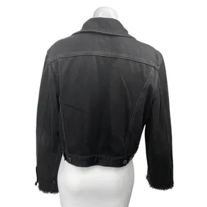 Frame Women's Black Frayed Long Sleeve Button Down Cropped Denim Jacket Size XS thumbnail 2