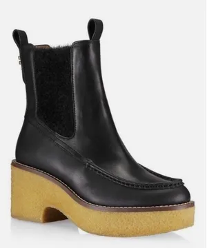 Coach Women's Delaney Leather Chelsea Bootie black leather Size 7 Gummy Sole thumbnail 1