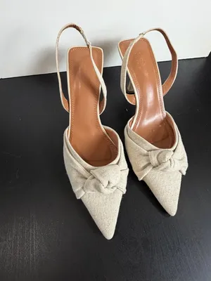 ASOS DESIGN Soraya Knotted Slingback Mid Heel Shoes Neutral Cream Linen Size 10 thumbnail 5