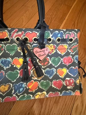 Dooney & Bourke colorful Hearts Print Tote Handbag Multicolor NO STRAP thumbnail 3