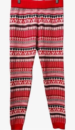 Free People Intimately Falala Fair Isle Cozy Soft Red Holiday Pajama‎ Leggings M thumbnail 1