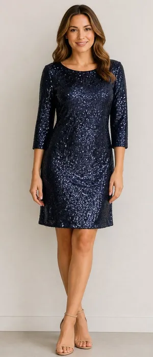 Lulus Women's Navy Blue Sequin Mini Cocktail Dress 3/4 Sleeve Size S thumbnail 1