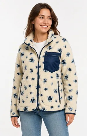 Coco + Shay Floral Sherpa Full Zip Fleece Jacket Women’s Small thumbnail 1