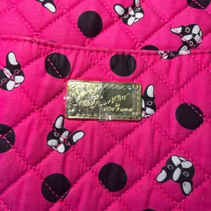 Betsey‎ Johnson Pink French Bulldog Polka Dot Quilted Duffel Bag Weekend Travel thumbnail 2