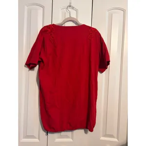 Blouse Romantic Vintage Red Floral Lace Applique Bubble‎ Hem L thumbnail 6