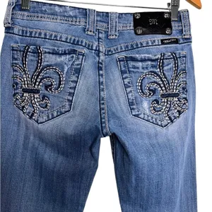 Miss Me Womens Bootcut Low Rise Distressed Jeans 29 Fleur De Lis Jean Y2K thumbnail 3