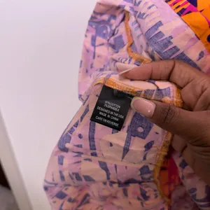 Diyana Women African Print Dress‎ Orange Pink Abstract Tiered Bohemian Artsy thumbnail 10