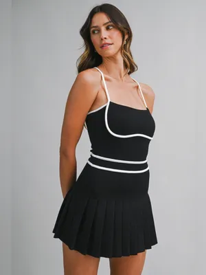 SCUBA SQUARE NECK SLEEVELESS MINI DRESS WITH SHORTS Large thumbnail 3
