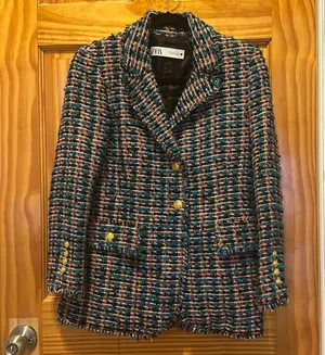 Zara Textured Fitted Boucle Blazer Multicoloured S Ss22 Ref. 2216/661 thumbnail 1