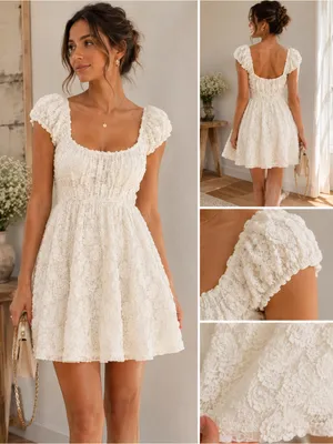 Lelis Collection Ivory Rosette Lace Mini Dress Romantic Coquette thumbnail 2