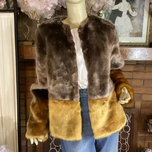 New Look Brown And Yellow Color Block Faux Fur Jacket (M) thumbnail 6