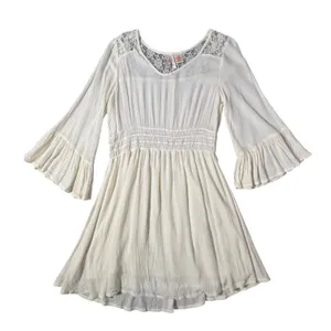 True Destiny Mini Dress Womens Medium Ivory Boho Lace Bell Sleeve Crochet‎ Gauze thumbnail 1