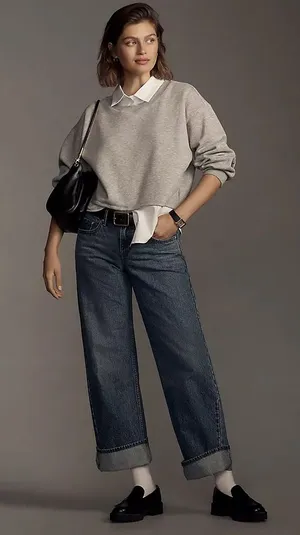 Anthropologie Maeve gray sweatshirt with white shirt is xx small thumbnail 1