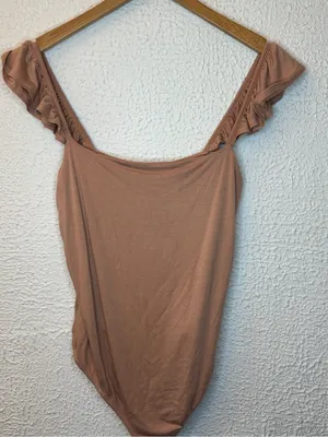 Lulu's Mauve Brown Ruffle Strap Bodysuit thumbnail 2