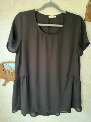 Pleione By Anthropologie Black Peplum Blouse Size Small thumbnail 2