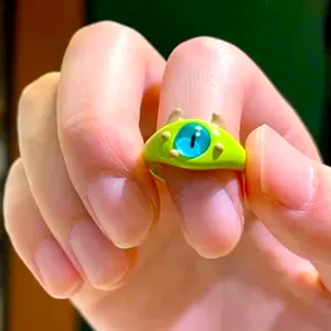 Cute Quirky Green Monster Design Cuff Ring Gothic Punk Style‎ thumbnail 4