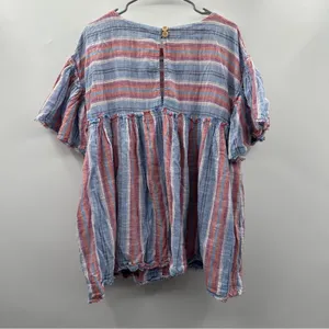 Free People Summer Nights‎ Blue Lagoon Oversized Striped Babydoll Dress Sz XS thumbnail 6