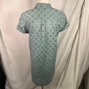 GAP XXS Blue Eyelet‎ Shirt Dress Button Front Short Sleeve Preppy Coquette thumbnail 12