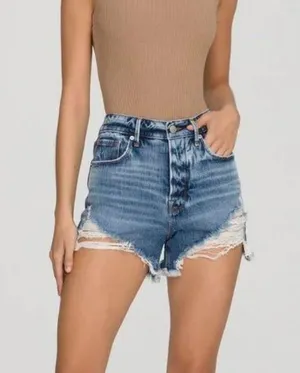 Good American Size 6/28 Bombshell Distressed Cutoff Shorts Blue646 Denim thumbnail 1