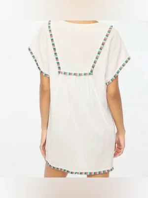 J.Crew Factory White Tassel Beach Tunic with Pink, Green and Blue Trim 2X thumbnail 2
