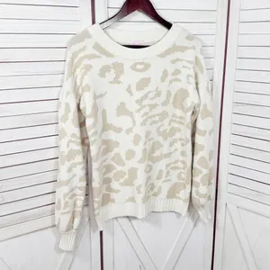 Pink Lily Animal Cheetah Print Balloon Sleeve Sweater Ivory Tan‎ Small thumbnail 8