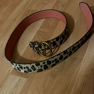 Leopard Print Belt with Gold Buckle Brown thumbnail 1