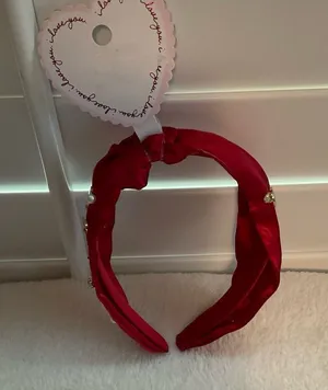 Primark Red Satin Knotted Headband with Pearl & Gold Details thumbnail 1
