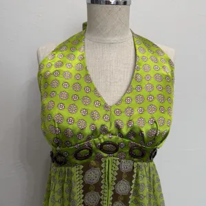 Vtg 60‎ Style Sz 16 Silk Maxi Halter Dress Babydoll Retro Academia Nature Artsy thumbnail 4