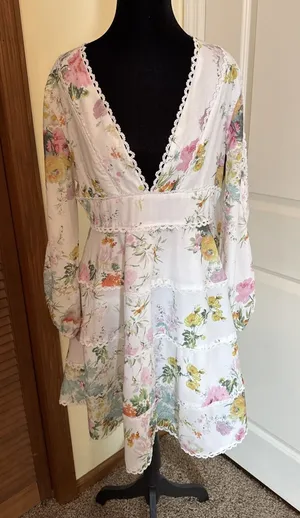 Beulah Style Medium Ladies Ivory Floral Long Sleeve Dress Boho Cottage Core thumbnail 1