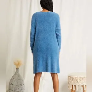 Blue Size S M L Open Front Soft Fuzzy Cardigan Sweater Long Fall Winter Spring thumbnail 3
