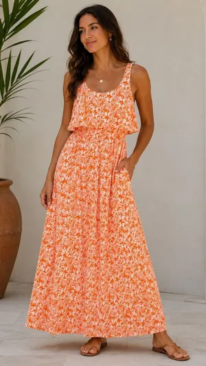 Ann Taylor Factory Orange Tropical Print Maxi Dress Size 6 thumbnail 1