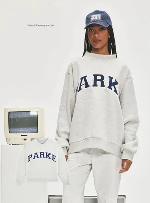 Grey Parke crewneck sweatshirt with navy lettering Size S/M Classic grey + denim thumbnail 2