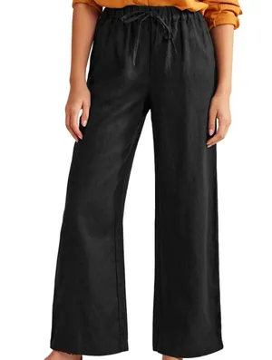 Boden 100% Linen Wide Leg Pants Drawstring Ankle Summer Casual Brown 14L 38"x34" thumbnail 1